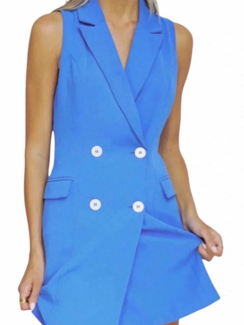 Yellow the Label Sleeveless Blue Double-Breasted Blazer Dress